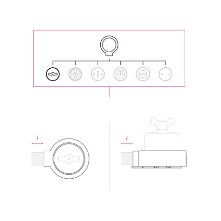 Zestaw przełączników / włączników z nakrętką motylkową i podstawą do Creative-Tubes w białej porcelanie Creative cables BKP079FBIA-KP0791FBIABIA