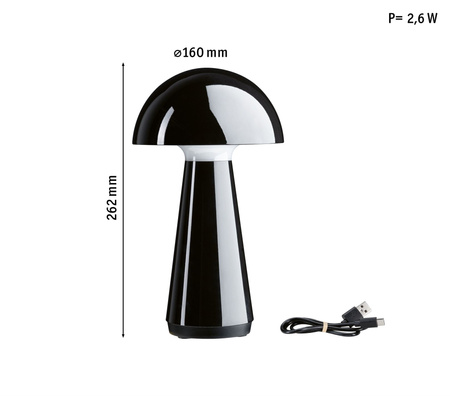 Lampka stołowa akumulatorowa ONZO LED 3-STEP DIM USB-C 2.6W 240lm 2700K IP44 czarny połysk / tworzywo sztuczne PAULMANN PL76994