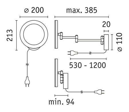 Lusterko kosmetyczne MASUA LED 4W 2700/4000/6500K +wyłącznik IP44 230V czarny matowy / metal
