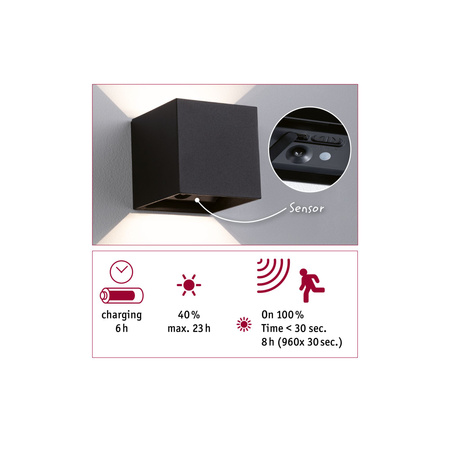 Mobile Wandl Nyara Sensor IP44 Sz Alu PAULMANN PL71282