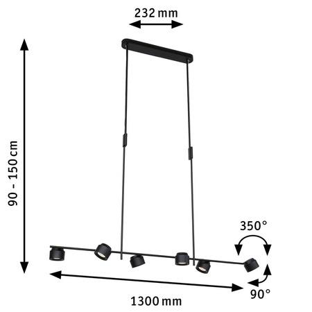Lampa wisząca PURIC PANE LED SH Zigbee 6X6W+1X3W 2770K DIM IP20  230V czarry mat