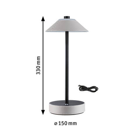 Lampka stołowa akumulatorowa PELLINI  LED DIM USB-C 2W 300lm 3000K-6500K IP20 beżowy / czarny matowy / metal PAULMANN PL71174