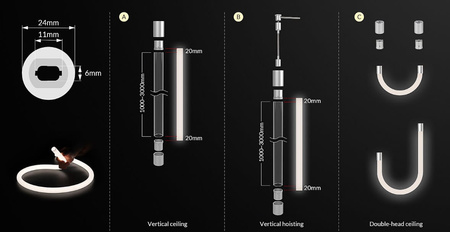NEONFLEX ROPE 360 SILIKONOWA TUBA LED-2M ULLS25+ULAC269 Unilight