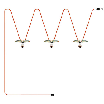 Łańcuch świetlny z systemu Lumet "Maioliche" 10 m z kablem w oplocie, 3 oprawkami i kloszami, haczykiem i czarną wtyczką Creative cables BCATE27N100DD24-CATE27N100CM09DD24MA03-L