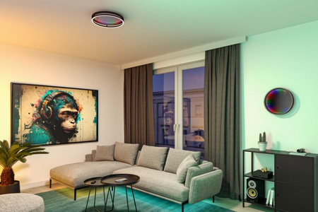 Plafoniera SPACEGLOW ONE LED 3D DIM RGB rainbow 38W 3900lm 3000-6500K pilot  230V czarny matowy / metal