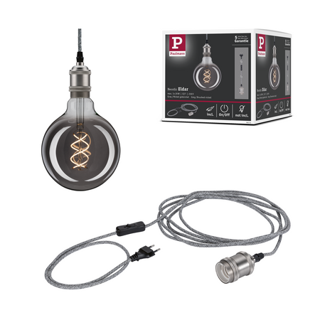 Neordic Eldar lampa industrialna wisząca z włącznikiem max 1x20W E27 Szara/Oksydowany metal 230V