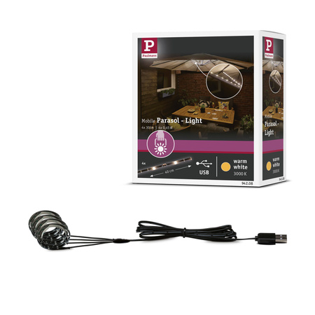 Zestaw oświetlenia Led do parasola ogrodowego USB LED STRIPE 4x40cm 4x30lm 3000K