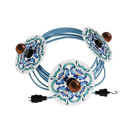 Łańcuch świetlny z systemu Lumet "Maioliche" 10 m z kablem w oplocie, 3 oprawkami i kloszami, haczykiem i czarną wtyczką Creative cables BCATE27N100DD24-CATE27N100CM17DD24MA01-L