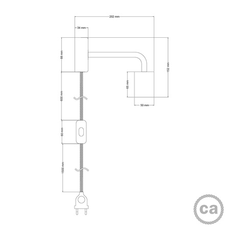 Drewniana lampa Spostaluce z ramieniem w kształcie litery "L" Creative cables B-APL4FC2LNTR-7-APL4FC2L01EXRUEUTRN06