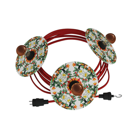 Łańcuch świetlny z systemu Lumet "Maioliche" 10 m z kablem w oplocie, 3 oprawkami i kloszami, haczykiem i czarną wtyczką Creative cables BCATE27N100DD24-CATE27N100CM09DD24MA03-L