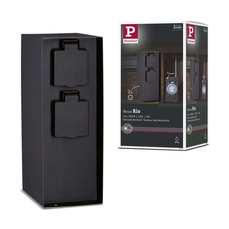 Zewnętrzna kolumna zasilająca RIO 2GN. 230V + programator czasowy IP44 stal szlachetna / antracyt