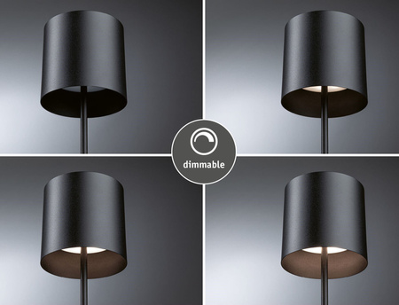 Lampka stołowa akumulatorowa TUNI LED DIM USB-C 2.8W 240lm 2700K IP44 czarny matowy / tworzywo sztuczne PAULMANN PL76998