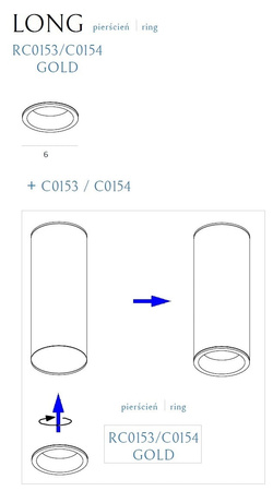 Maxlight Long RC0153/C0154 Gold Pierścień Ozdobny Złoty