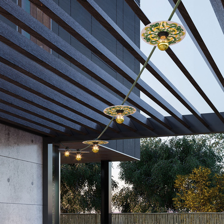 Łańcuch świetlny z systemu Lumet "Maioliche" 7,5 m z kablem w oplocie, 5 oprawkami i kloszami, haczykiem i czarną wtyczką Creative cables BCATE27N075DD24-CATE27N075CX08DD24MA02-L