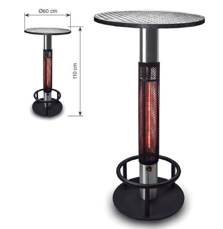 Elektryczny ogrzewacz tarasowy z blatem (1500W, blat Ø60 cm, wys. 110 cm) ULOGR19
