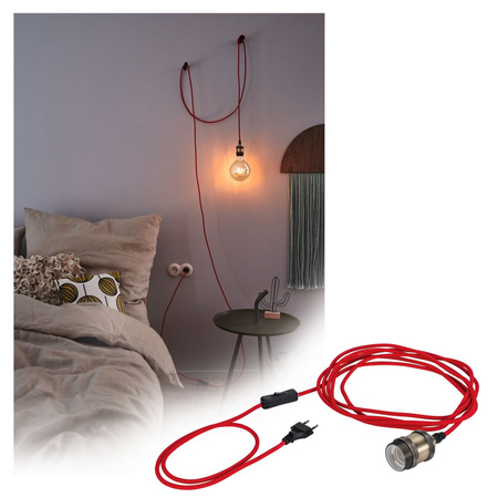 Lampa wiszaca z wyłacznikiem ELDAR Neordic E27max.20W czerwony / oksydowany metal 230V