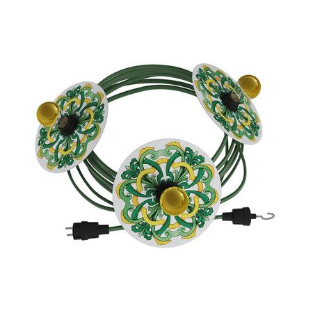 Łańcuch świetlny z systemu Lumet "Maioliche" 10 m z kablem w oplocie, 3 oprawkami i kloszami, haczykiem i czarną wtyczką Creative cables BCATE27N100DD24-CATE27N100CX08DD24MA02-L