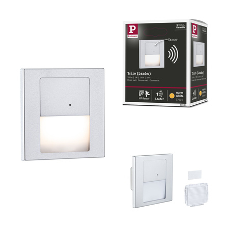 Oprawa przyschodowa TSARO LED czujnik ruchu i zmierzchu kwadrat 1x1,W 80lm 2700K IP20 230V chrom matowy / tworzywo sztuczne PAULMANN PL80003