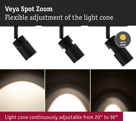 Reflektor na szynoprzewód ZOOM LED 5W 640lm IP20 3000K 48V DC czarny matowy / aluminium PAULMANN PL95732