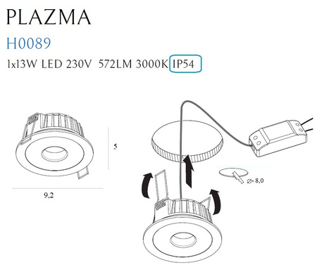 Maxlight Plazma H0089 Oprawa Podtynkowa Biała IP54