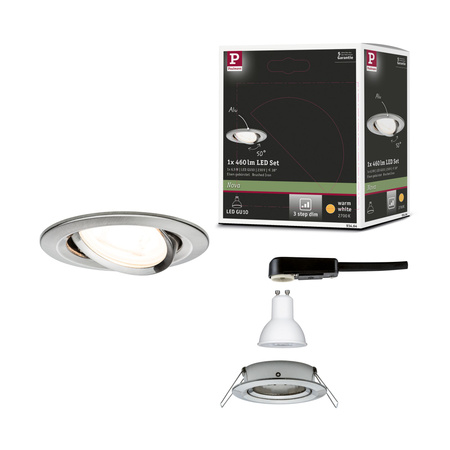 Oprawa do wbudowania NOVA LED DIM wychylna GU10 6.5W 460lm 84mm 2700K IP23 230V szczotkowane żelazo