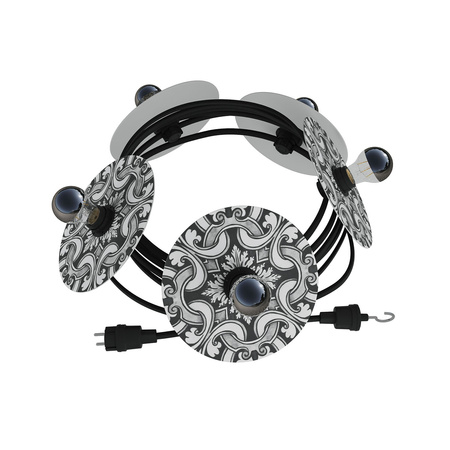 Łańcuch świetlny z systemu Lumet "Maioliche" 7,5 m z kablem w oplocie, 5 oprawkami i kloszami, haczykiem i czarną wtyczką Creative cables BCATE27N075DD24-CATE27N075CM04DD24MA04-L