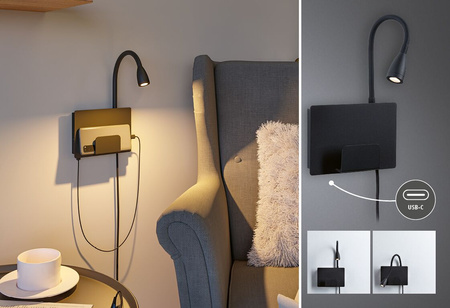 Oprawa ścienna HALINA LED 2.4W 200lm 2700K USB-C 230V czarny mat /metal