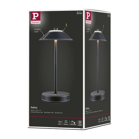 Lampka stołowa akumulatorowa PELLINI  LED DIM USB-C 2W 300lm 3000K-6500K IP20 czarny matowy / metal PAULMANN PL71173