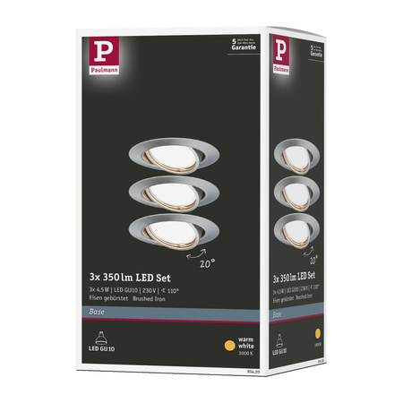Base oprawa wbudowana ruchoma LED 3x5W 230V GU10 51mm Żelazo Szczotkowane/Metal PAULMANN PL93420