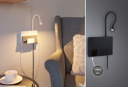 Oprawa ścienna HALINA LED 2.4W 200lm 2700K USB-C 230V biały mat /metal