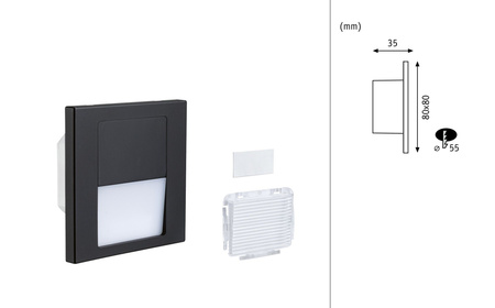 Oprawa przyschodowa TSARO LED kwadrat 1x1,W 80lm 2700K IP20 230V czarny matowy / tworzywo sztuczne PAULMANN PL80001