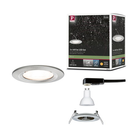 Oprawa do wbudowania NOVA LED DIM stała GU10 6.5W 460lm 78mm 2700K IP44 230V szczotkowane żelazo PAULMANN PL93475