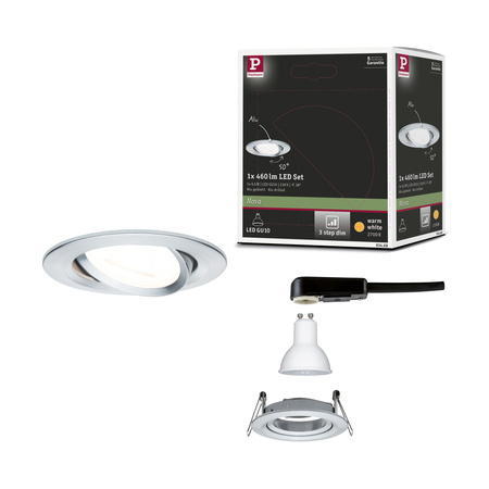 Oprawa do wbudowania NOVA LED DIM wychylna GU10 6.5W 460lm 84mm 2700K IP23 230V aluminium PAULMANN PL93468
