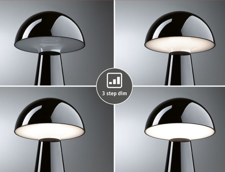 Lampka stołowa akumulatorowa ONZO LED 3-STEP DIM USB-C 2.6W 240lm 2700K IP44 czarny połysk / tworzywo sztuczne PAULMANN PL76994