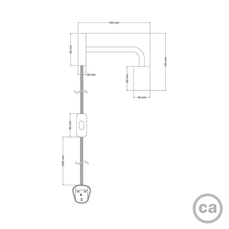 Metalowa lampa Spostaluce z ramieniem w kształcie litery "L" Creative cables B-APM4FC2LMDR-14-APM4FC2LTISEXTISINNERC37-L