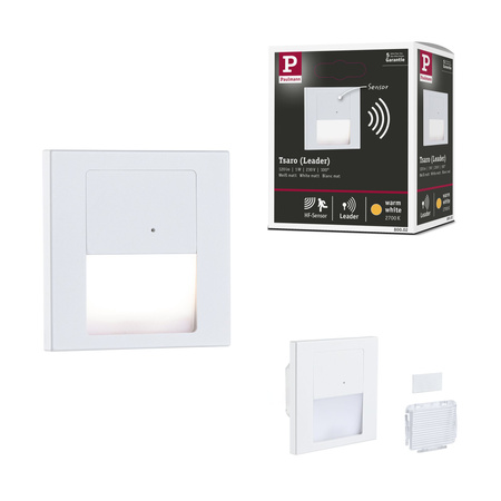 Oprawa przyschodowa TSARO LED czujnik ruchu i zmierzchu kwadrat 1x1,W 80lm 2700K IP20 230V biały matowy / tworzywo sztuczne PAULMANN PL80002