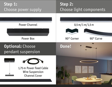 Oprawa liniowa systemu LINION LED 25,5W 1,5m 3000K IP20 24V czarny RAL 9004 / aluminium PAULMANN PL98169