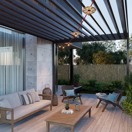 Łańcuch świetlny z systemu Lumet "Maioliche" 7,5 m z kablem w oplocie, 5 oprawkami i kloszami, haczykiem i czarną wtyczką Creative cables BCATE27N075DD24-CATE27N075CM09DD24MA03