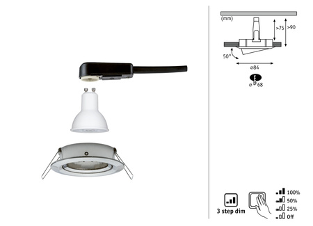 Oprawa do wbudowania NOVA LED DIM wychylna GU10 6.5W 460lm 84mm 2700K IP23 230V szczotkowane żelazo
