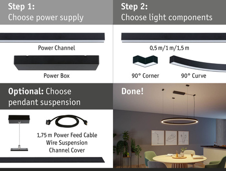 Oprawa liniowa systemu LINION Power Channel LED 17W 1m 3000K IP20 100VA 230V/24V czarny RAL 9004 / aluminium PAULMANN PL98204