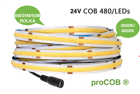 LED strip proCOB® 24V 11W Neutral 480 LED CRI>90-5m ULLS32 proCOB®