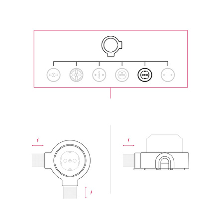 Zestaw gniazdka Schuko na ścianę i podstawy do Creative-Tubes z porcelany Creative cables BKPGERF-KPGER2FNER