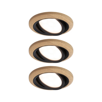 Zestaw opraw do wbudowania LANATI COIN LED 3X 6W 470lm 84mm 2700K IP20 230V drewno / czarny / aluminium PAULMANN PL92237