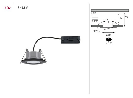 Zestaw opraw do wbudowania CALLA LED 10X6W 500lm okrągła wychylna 4000K IP65 230V czarny matowy PAULMANN PL92462