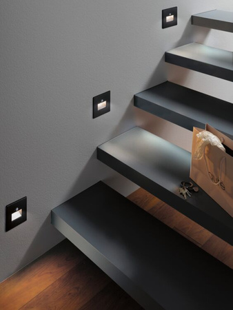 Oprawa przyschodowa EDGE LED czujnik ruchu i zmierzchu kwadrat 1x1,2W 120lm 2700K 230V czarny matowy / tworzywo sztuczne