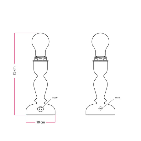 Ładowalna lampa przenośna Cabless14 z żarówką w tradycyjnym kształcie bańki do klosza Creative cables BCABLESS14-L-CABLESS14-VN-L
