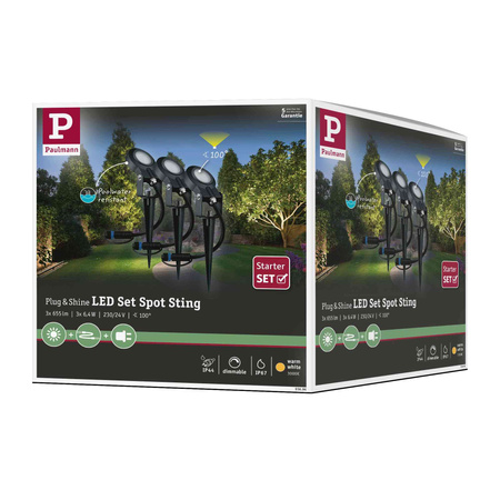 Reflektor ogrodowy Plug & Shine STING zestaw kompletny 3x6W 3000K 520lm DIM IP67 24V antracyt / aluminum