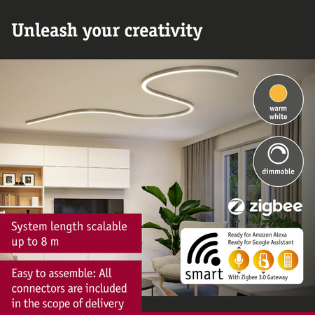 Oprawa liniowa systemu LINION LED SH ZIgbee17W 1m 3000K IP20 150VA 24V chrom matowy RAL 9006 / aluminium PAULMANN PL98182