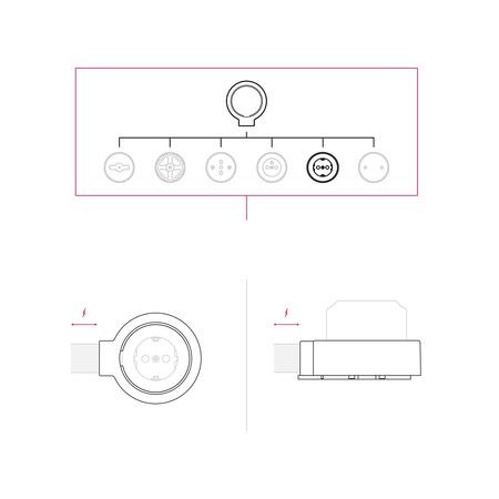 Zestaw gniazdka Schuko na ścianę i podstawy do Creative-Tubes z porcelany Creative cables BKPGERF-KPGER1FBIA