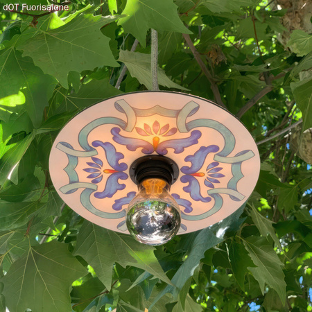 Snake EIVA z płaskim kloszem mini Ellep? "Maioliche", przenośna lampa do użytku zewnętrznego, z wodoodporną oprawką i wtyczką Creative cables BPSEEL02DD24-PSEEL02BISM01DD24MA01-L